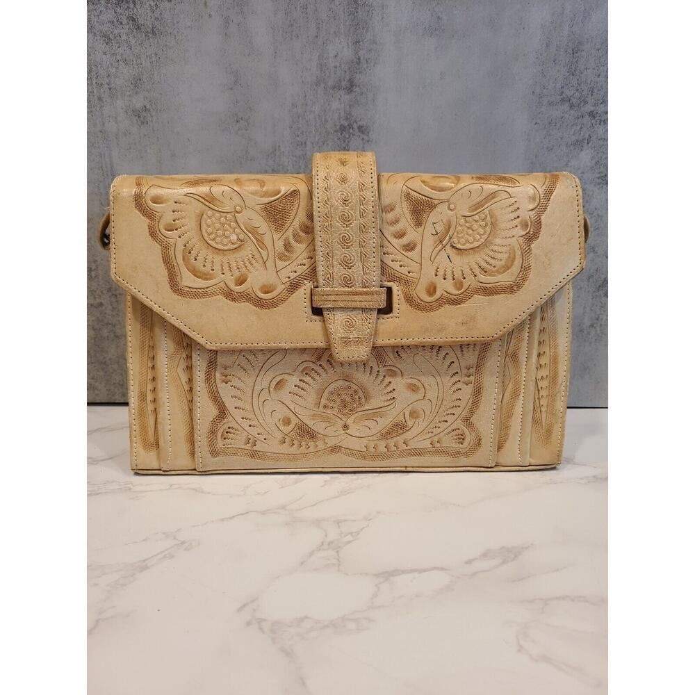 Vintage Hand Tooled Genuine Leather El Venado Purse 70s Mex Floral Mayan Craft - Picture 9 of 16